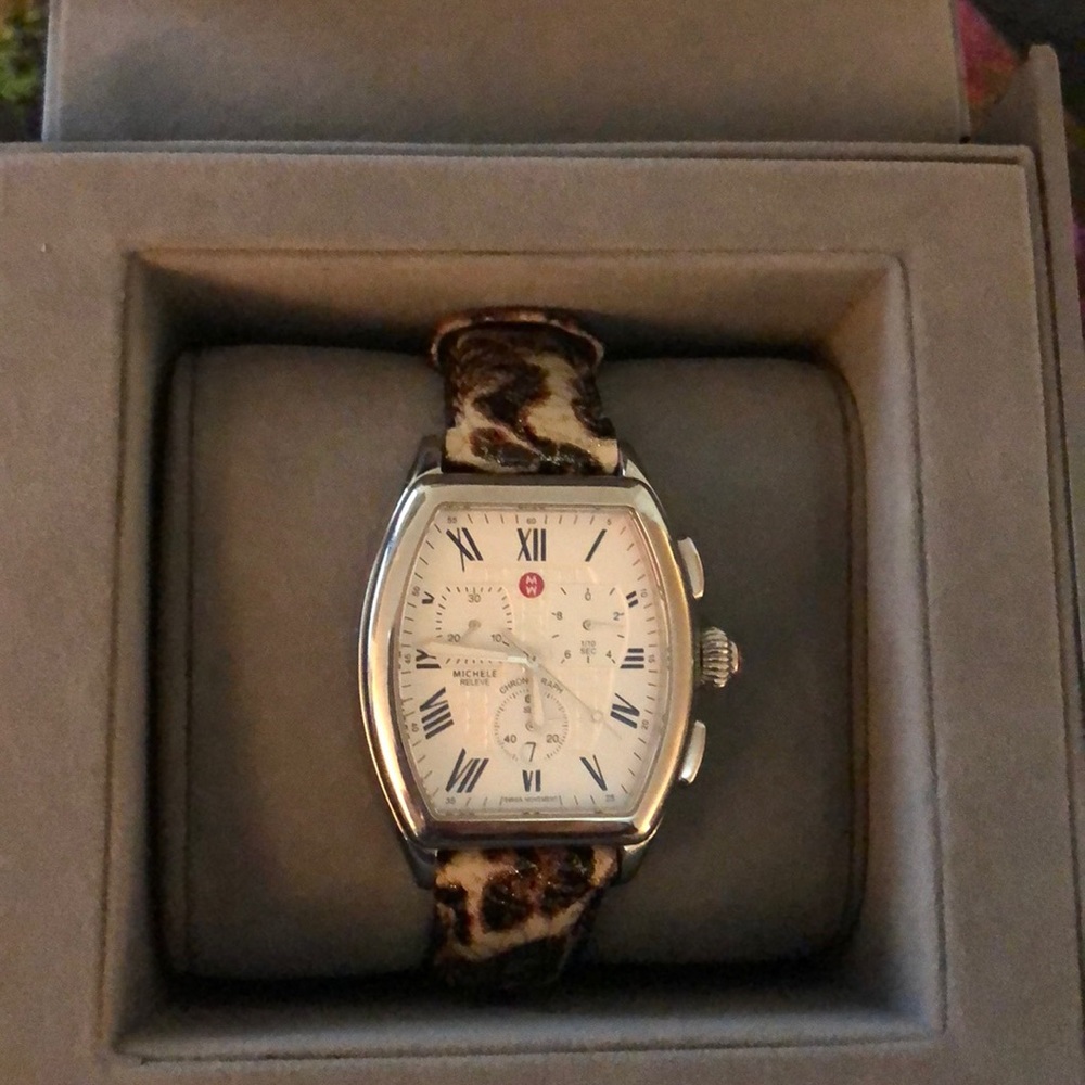 Michele Watch with Leather Leopard Band